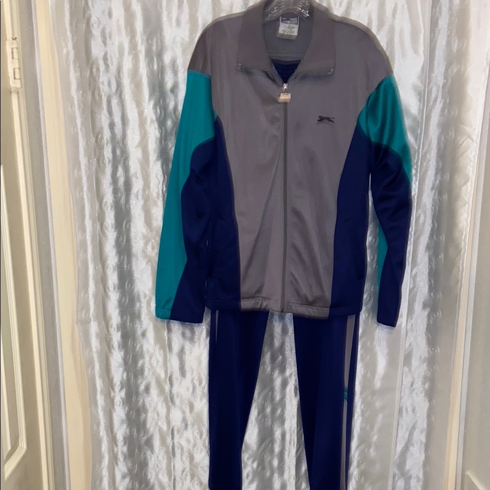VTG Slazenger Gray and Teal Track Jacket Men’s Size Medium 🔥
